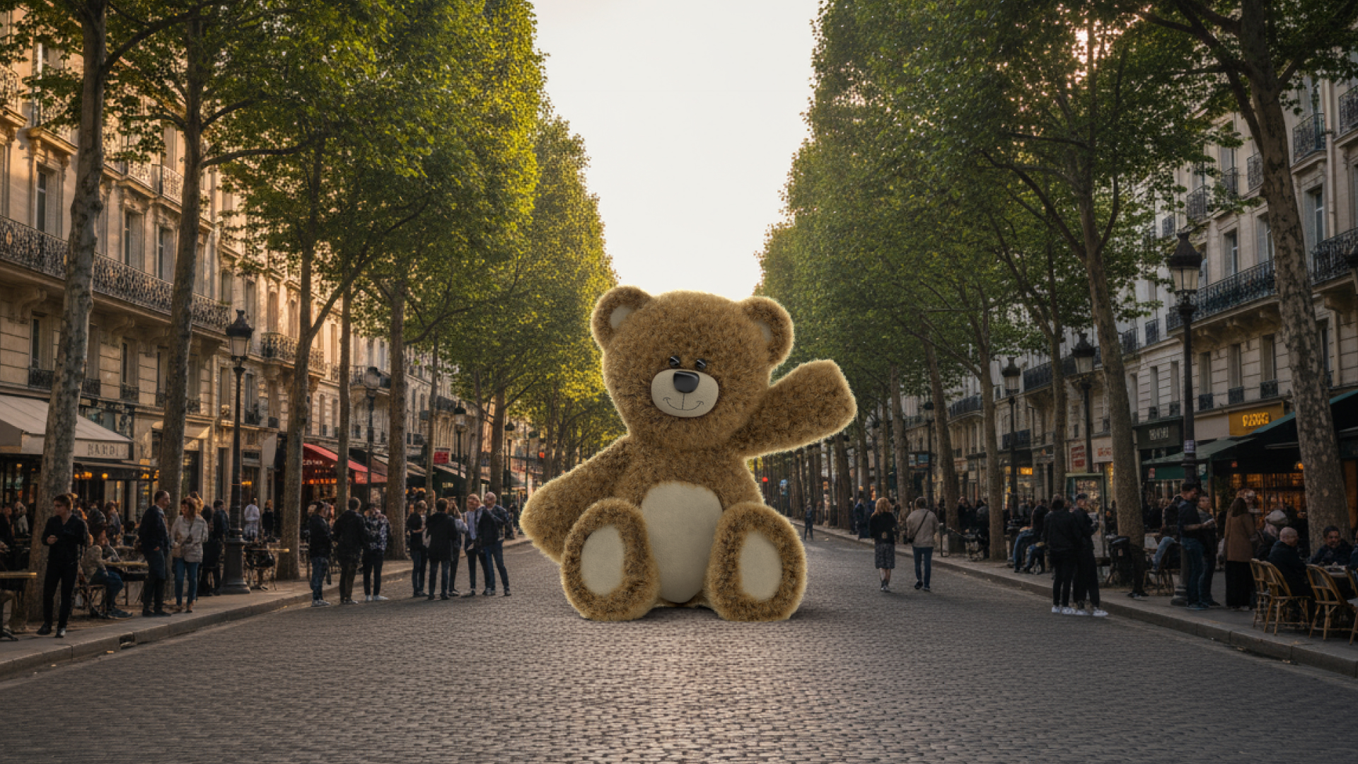 Ours en Peluche géant au milieu d’une rue de Paris