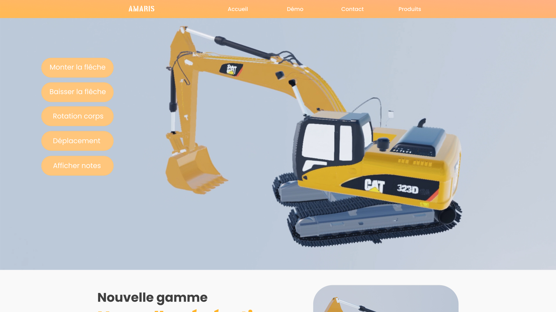 Véhicule en action en 3D sur page web.